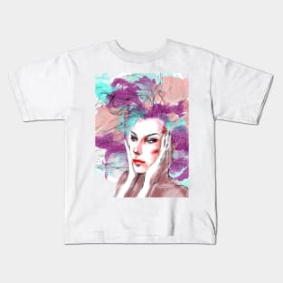Girl with watercolor hair Kids T-Shirt